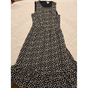 J Crew Women's Size 8 Navy Blue White Flowers Chiffon Maxi Dress Fully Lined
